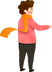 Mom wearing scarf and winter clothes welcome people