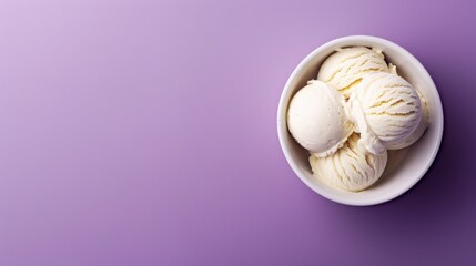 Delicious Vanilla Ice Cream on solid purple Background
