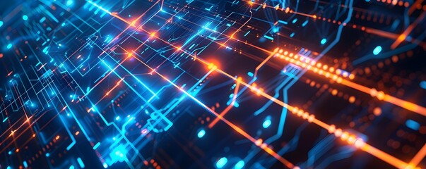 Obraz premium Futuristic cyberspace digital technology abstract banner background with Neon Lights Glowing