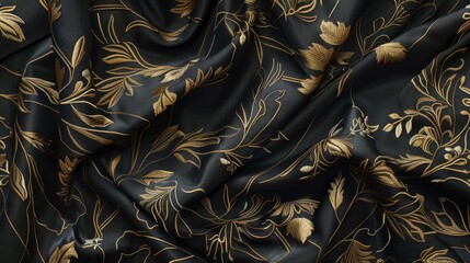 Black cloth adorned with floral shapes and gold threads
