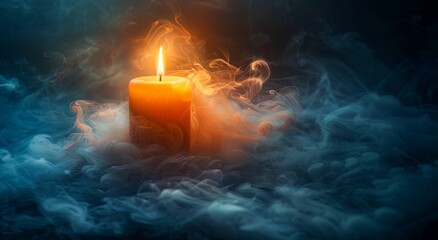 Mystical Candle with Dancing Smoke and Sparks. Generative ai