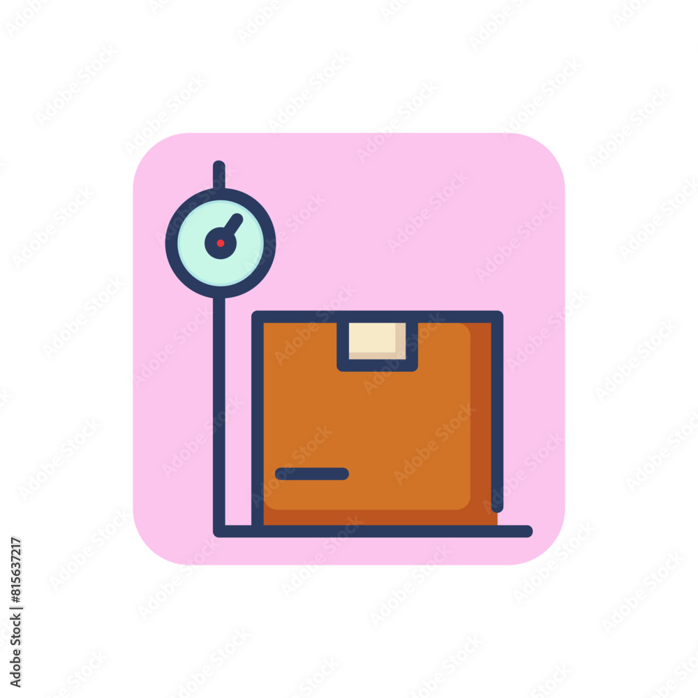 Poster scales for shipping box line icon. weight, package, delivery outline sign. warehouse and storage con