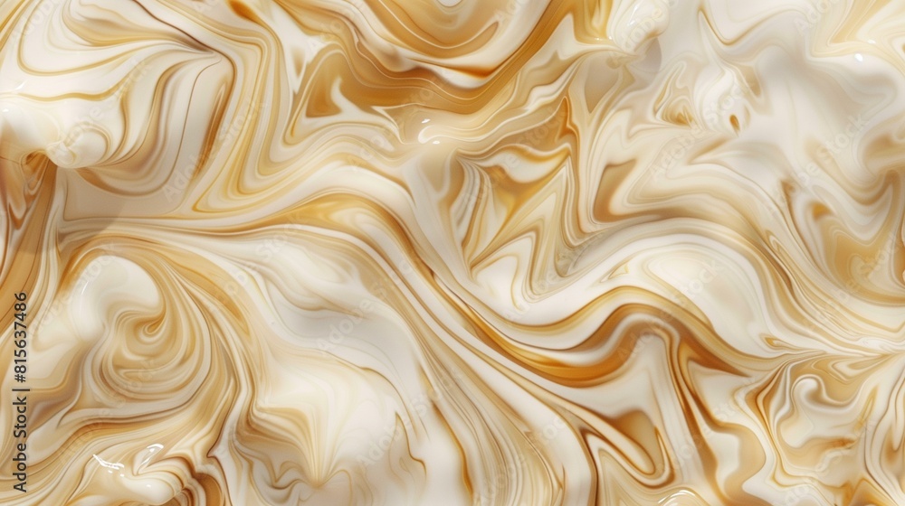 Poster swirling patterns of coffee and cream mixing together, creating an abstract creamy texture