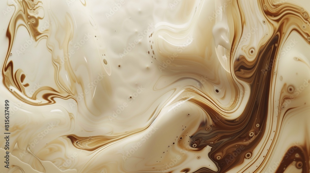 Poster swirling patterns of coffee and cream mixing together, creating an abstract creamy texture