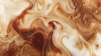 Swirling patterns of coffee and cream mixing together, creating an abstract creamy texture