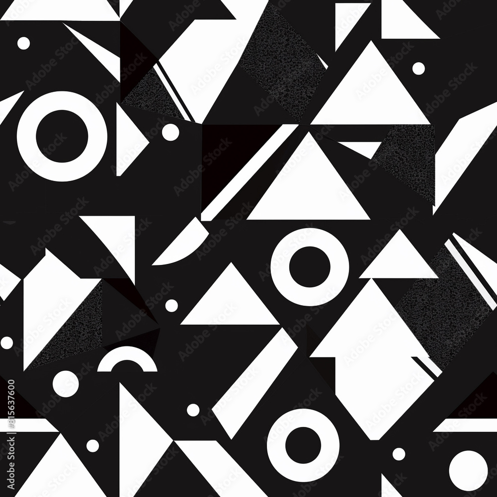 Poster bold black and white seamless geometric pattern with abstract shapes and dynamic contrast
