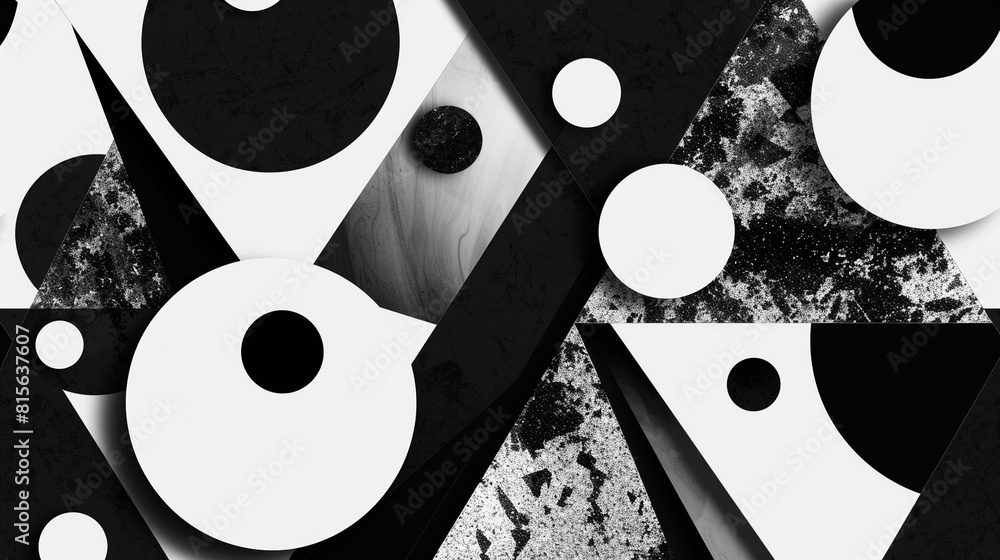Poster bold black and white geometric pattern with abstract shapes and dynamic contrast