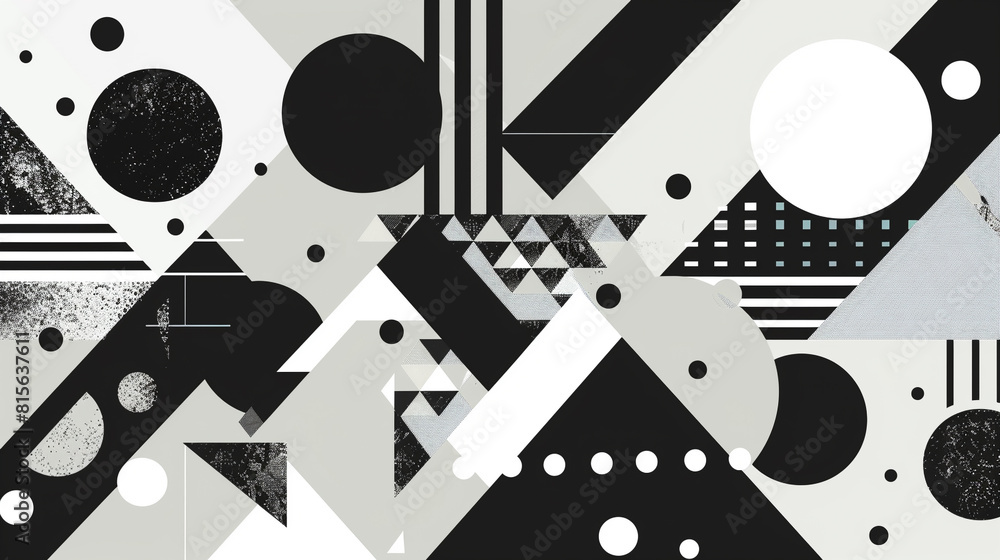Poster bold black and white geometric pattern with abstract shapes and dynamic contrast
