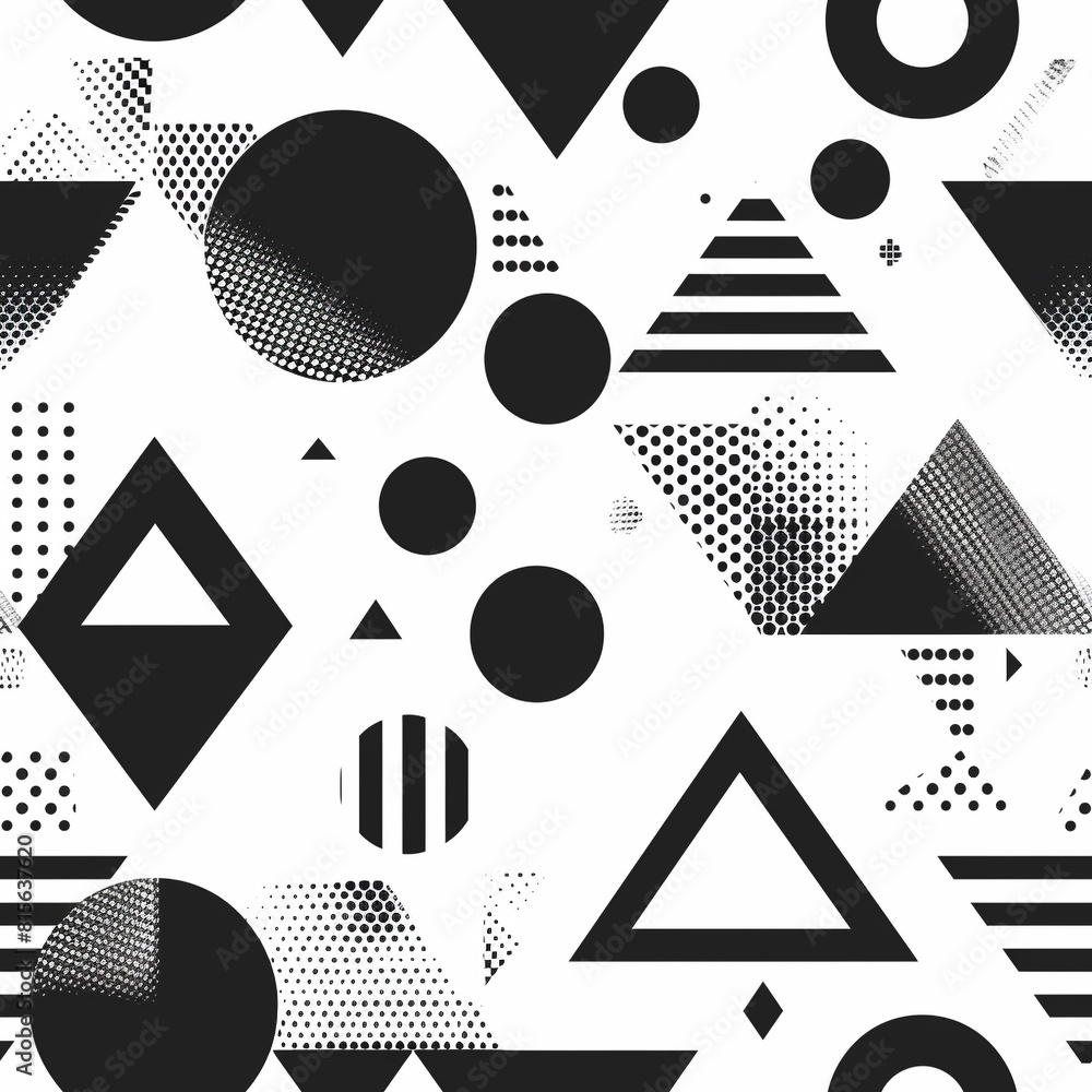 Poster bold black and white geometric seamless pattern with abstract shapes and dynamic contrast