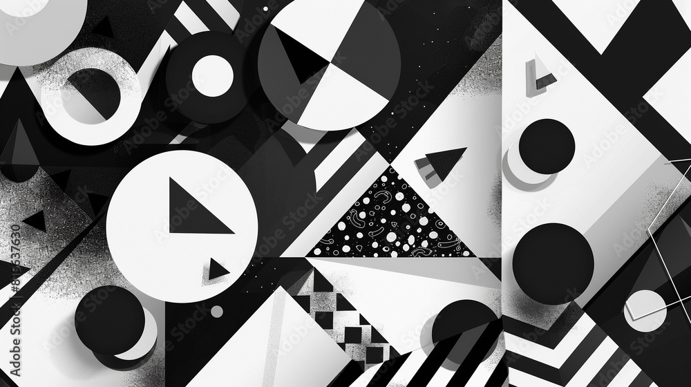 Poster bold black and white geometric pattern with abstract shapes and dynamic contrast