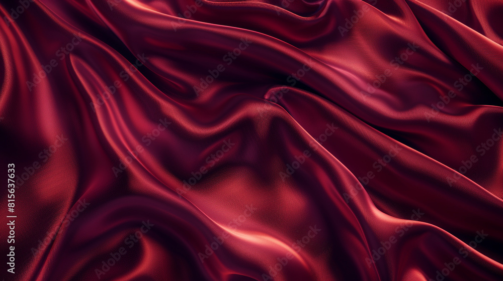 Poster luxurious deep red satin fabric elegantly draped with smooth and shiny texture