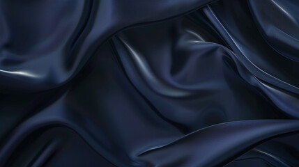 Obraz premium Luxurious navy blue satin fabric elegantly draped with a smooth and glossy texture