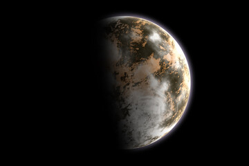Outer space exoplanet 3d illustration, wonderful alien landscape digital background for desktop. planet wallpaper, alien planets for space travel