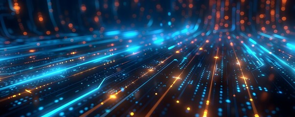 Fototapeta premium Abstract futuristic technology background of global high speed digital data transfer, ultra fast broadband and connection, digital cyber tech motion with neon lights