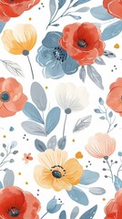 Blossoming floral pattern with vibrant colors and playful design
