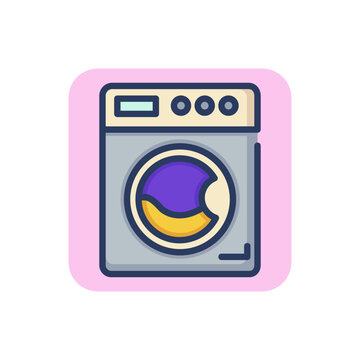 Washing machine line icon. Laundry, service, laundromat outline sign. Home appliance, domestic equipment, household concept. Vector illustration, symbol element for web design and apps