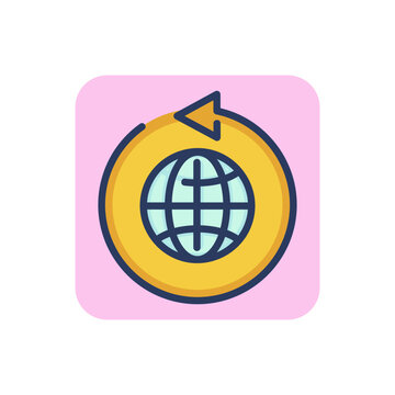 Worldwide shipping line icon. Commerce, globe, arrow outline sign. Delivery service and shipment concept. Vector illustration for web design and apps