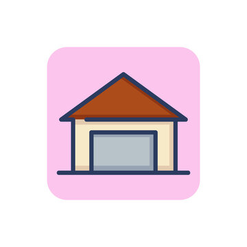 Garage line icon. Building, construction, warehous outline sign. Architecture, real estate, property concept. Vector illustration, symbol element for web design and apps