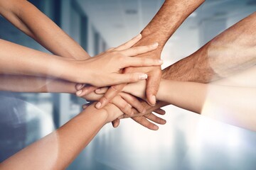 Obraz premium High five, team of businesspeople hands together