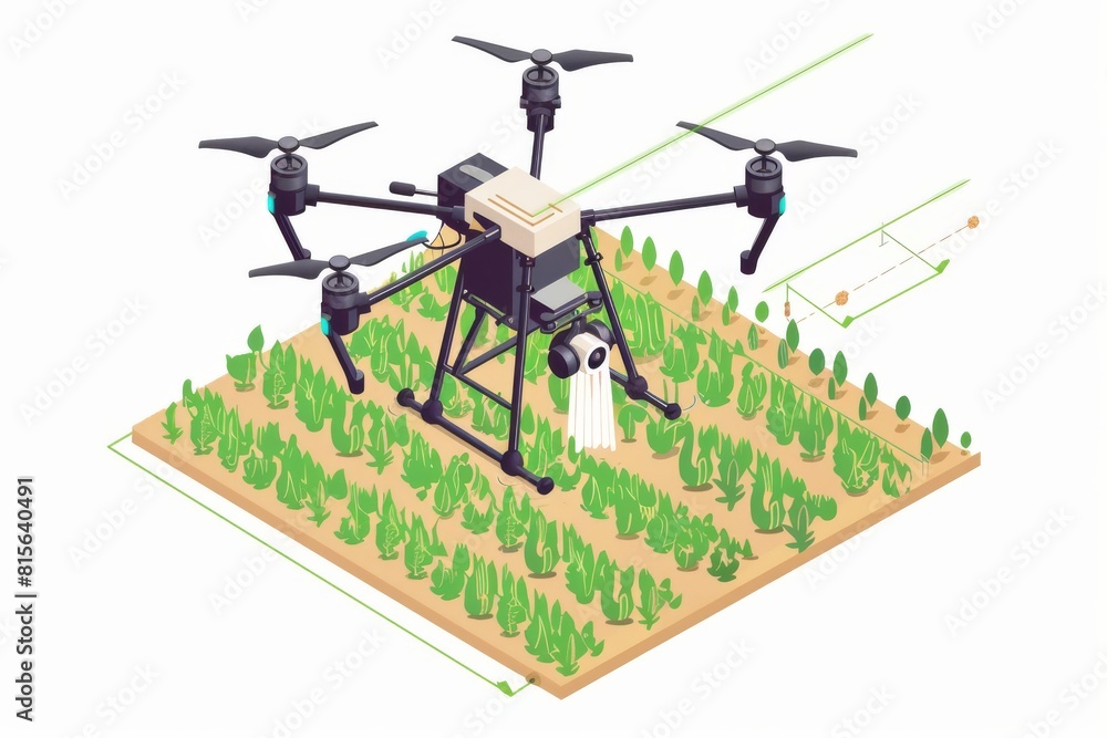 Poster precision farming in modern agriculture utilizes advanced technology in small, multifunctional drone