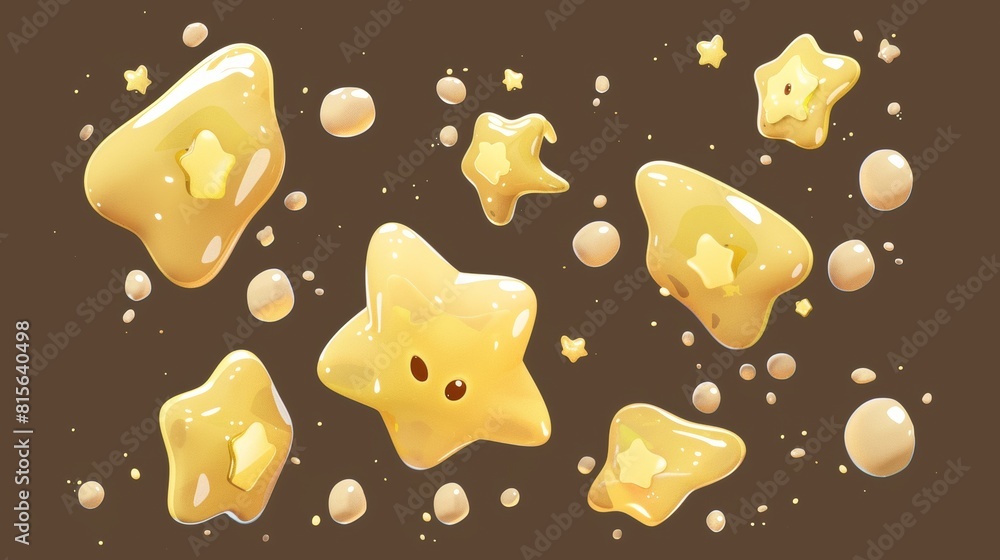 Poster modern cartoon set of star-shaped bubble explosion sprite sheets. game animation sequence of burst o