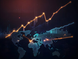 Global business success growth level up network graph with world map illustration ai generative