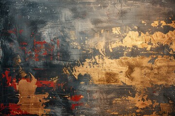 abstract oil painting on canvas, grey acrylic texture with gold leaf background