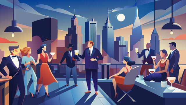 Sophisticated Evening Soiree in a Chic Urban Rooftop Setting