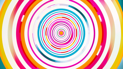 Bright, concentric circles radiating outwards, creating a hypnotic and vibrant abstract design on a white background.