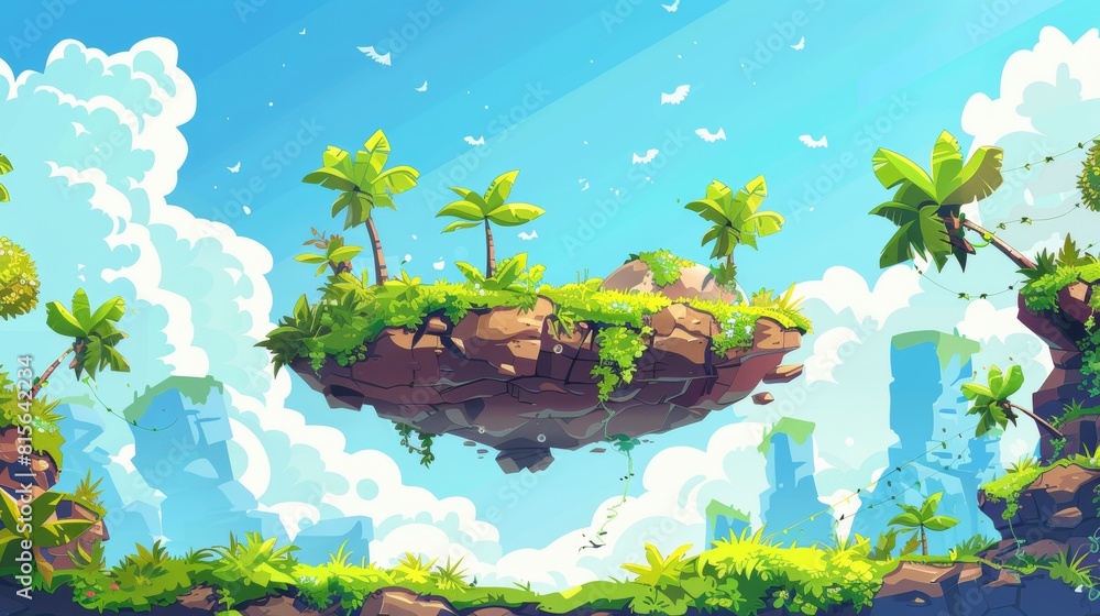 Poster 2d modern isolated floating platform asset for game. transparent background scene. jump from ground 
