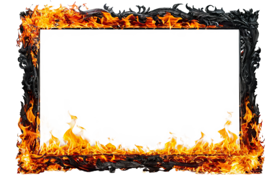 burning photo frame on a transparent background, mockup, space for text
