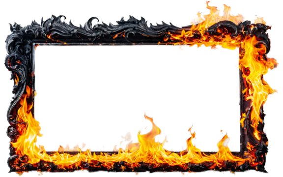 burning photo frame on a transparent background, mockup, space for text