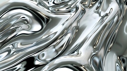 Abstract background of captivating liquid silver chrome swirls forming mesmerizing abstract sculptural patterns in dark futuristic backdrop