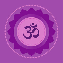 Mandala with om and chakra symbols on background. Diwali symbol Om