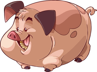 Cartoon of a Fat Pig with Smiling Face and Open Mouth
