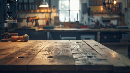 modern clean workshop bench close up of clean surface.