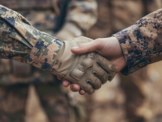 Two soldiers in uniform shaking hands