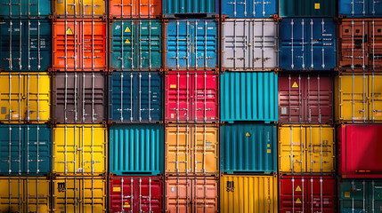 A pile of containers in the port against a black background