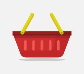 Vibrant vector shopping basket with sturdy handles on a plain white background