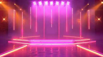 stage with pink purple lights, award ceremony scene
