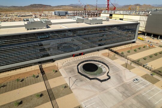 Aerial view of the Taiwan Semiconductors Mega Factory construction in North Phoenix, Arizona