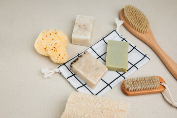Handmade soap from natural ingredients, various herbs with textile bag and natural washcloth....