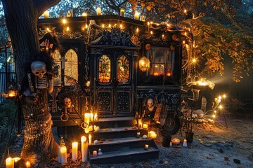 Obraz premium Spooky Halloween Town 3D illustration.