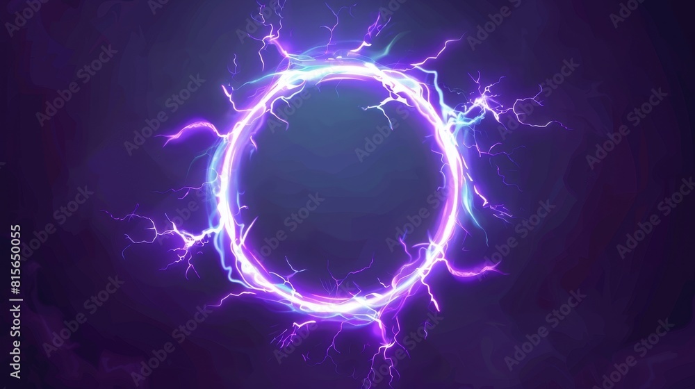 Poster a realistic electric circle bolt lightning explosion with a magic thunder power effect in green and 