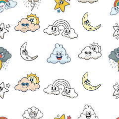 seamless pattern retro cartoon sky character