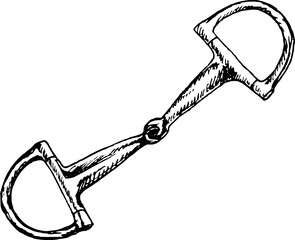 graphic vector illustration of snaffle D-Ring. Equipment for horse riding. Isolated. For cards, prints, decor