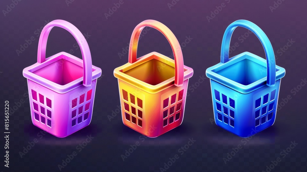 Poster the design includes 3d shop baskets isolated on a transparent background, as well as an empty color 
