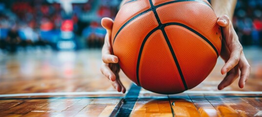 Basketball player s skilled hands dribbling ball at summer olympics, showcasing finesse