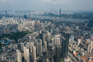 Aerial view of the bustling cityscape of Wuhan, China.