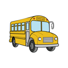 Isolated Vector illustration of yellow school bus, children's yellow school bus art